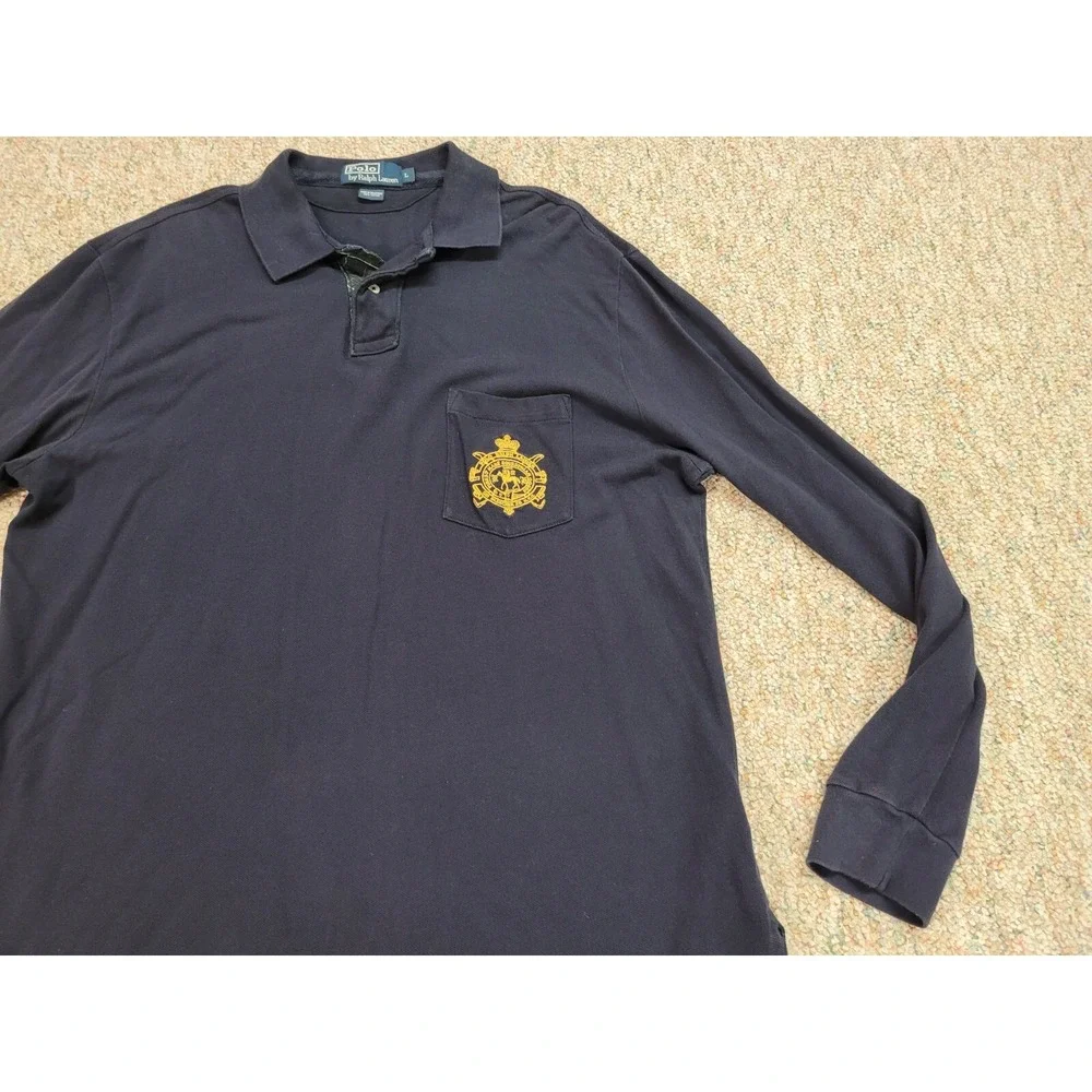 Ralph Lauren Polo Shirt Mens Large‎ Blue Bleecker Crest Equestrian Pony Rugby